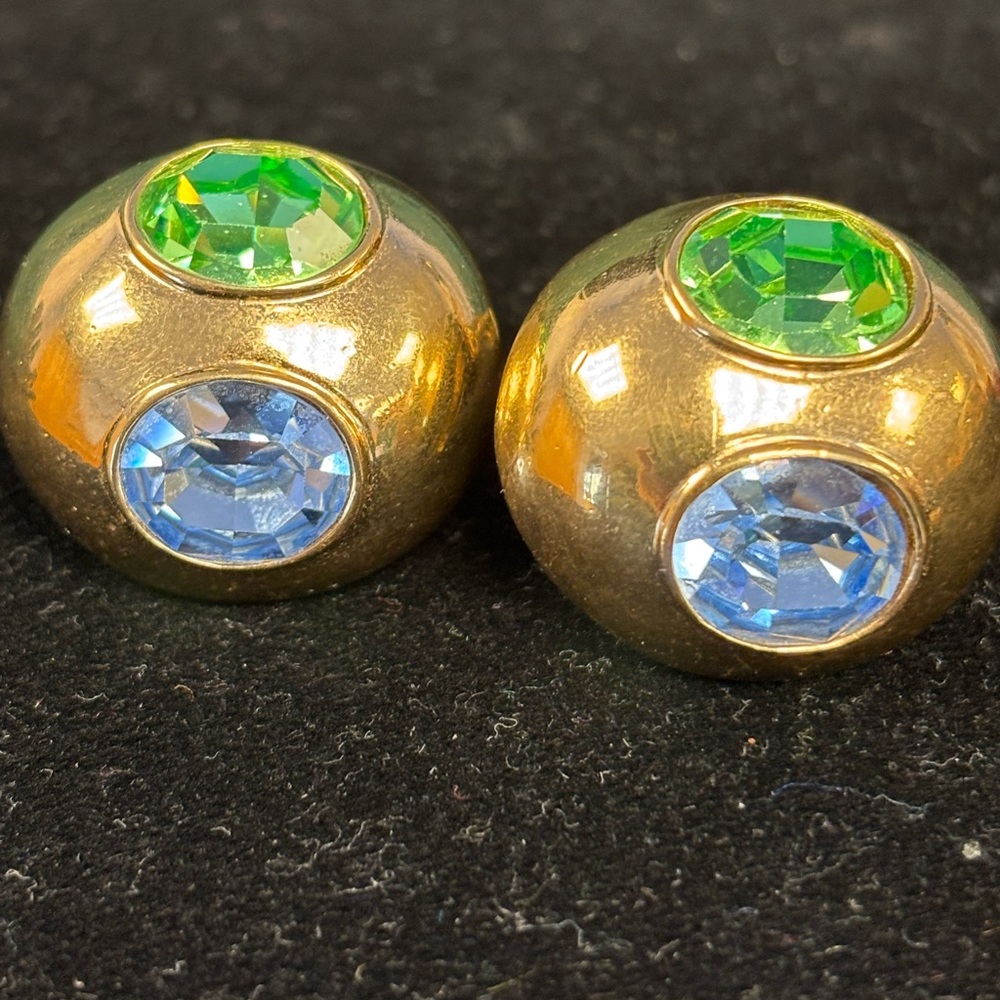 CINER vintage Gold Earrings with Green and Blue crystals